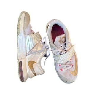 Nike KD 7 PRM 'Aunt Pearl' sneakers white metallic gold pink pow colorway 5.5Y